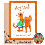 1 Tree Cards Dad Birthday or Fathers Day Card - Cat & Turtle - Plant a Tree Gift & Seed Card that Grows Bee Friendly Flowers - Recycled, Plastic Free