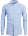 PARKLEES Men's Slim Fit Long Sleeve Smart Casual Button Down Oxford Shirts PZ111 Blue M