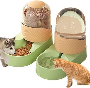 Lemtrflo Automatic Dog Cat Feeder and Water Dispenser Set,Gravity Feeder Cat Dry Food Dog Feeder and Waterer Set, 2L Cat Food Dispenser Self Feeding, Pet Feeding Station for Puppy Kitten (Green)