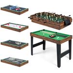 GYMAX Multi Game Table, 10 in 1 Combo Game Table with Foosball, Air Hockey, Pool, Ping-Pong, Shuffleboard, Bowling & 4 Board Games, Game Tables for Game Room, Home, Family (Wood Grain)