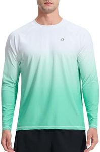 Men's Short Sleeve Swim Shirts Quick Dry Rash Guard UPF 50+ UV Sun Protection T-Shirt Beach Fishing Water Shirts(Gradient White/Green,2XL)
