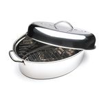 Fox Run 10-Quart Stainless Steel Oval Roaster Set, Pot, Lid, and Roasting Rack