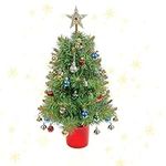 24 Inch Mini Christmas Tree with Hanging Ornaments, 2FT Artificial Christmas Tree Table Top Small Christmas Tree, Tabletop Desk Xmas Tree for Home, Office Decoration
