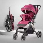 LuvLap Alpha Baby Stroller/Pram, One Fold, Travel Friendly, 5 Point Safety Harness, Reversible Handle bar, Multilevel Recline & Adjustable footrest, Extendable Canopy, for Babies 0-3 Years (Red)