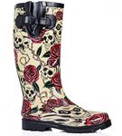 Womens Wellingtons Skull & Roses Festival Adjustable Rubber Tall Calf Ladies Riding Walking Comfort Boots (Yellow, uk_footwear_size_system, adult, women, numeric, medium, numeric_5)