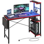 Bestier 113CM Corner Computer Desk with Power Outlets Computer Desk with LED Lights Reversible Writing Table with Side Pocket Storage Bag & Accessories Hanger for Home Office Small Space