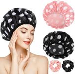 2 Sets Large Shower Caps for Women, Waterproof Shower Cap Double Layers Bath Caps Stocking Stuffers for Women Long Thick Hair