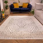 Soft Fluffy Grey Cream Trellis Area Rug Shaggy Shag Modern Geometric Aztec Living Room Bedroom Rugs 80cm x 150cm