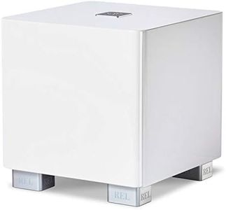 REL T/5x 8-Inch Powered Subwoofer – Compact Sealed Design with Class AB Amplifier, RCA Inputs, and Powerful Bass for HiFi Stereo Systems, Home Theater, and Surround Sound – High Gloss White Finish