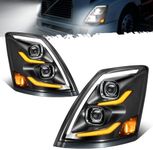 Partsam LED Headlights Assembly Compatible with VNL VN 2004-2017, DOT Approved with Start Animation High/Low Beam Sequential Turn Signal DRL Marker Lights, IP67 6500K