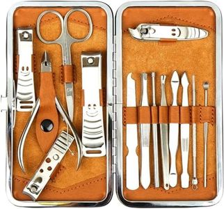 H&S Set Manicura y Pedicura para Hombre y Mujer - 14uds - Kit de Acero Inoxidable para el Cuidado de las Uñas - Quitacutículas y Cortauñas con Estuche de Cuero