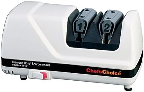 Chef’sChoice 320 Diamond Hone FlexHone Strop Professional Compact Electric Knife Sharpener with Diamond Abrasives and Precision Angle Control, 2-Stage, White