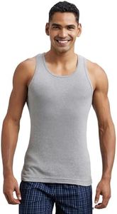 Jockey FP04 Men's Super Combed Cotton Rib Round Neck Sleeveless Vest with Extended Length for Easy Tuck_Grey Melange & Teal Green_M