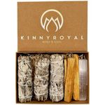 Organic Smudging Essentials kit California White Sage Sticks, Peruvian Palo Santo Wood, and Moroccan Selenite Crystal for Blessing and Cleansing