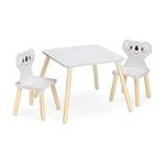 Navaris Kids Wooden Table and Chairs - Children's Wood Desk and 2 Chair Furniture Set for Child Bedroom Play Area Dining Room Study - Koala Design