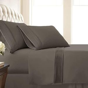 Southshore Fine Living, Inc. Deep Pocket Split King Sheet Set with 21" Deep King Fitted Sheet, King Size Pillow Cases Set of 2 | Hotel Luxury Quality | Fade Resistant Microfiber Sheets | Dark Taupe