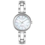 Citizen Ladies Axiom Eco-Drive Watch 28mm Silver-Tone Stainless Steel Case and Bangle with White Dial (EM0630-51D)