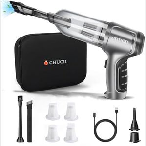 CHUCII 4 in 1 Portable Cordless Handheld Car Vacuum, Real Brushless Motor Mini Vacuum Cleaner 35500r/min,Type-C, Rechargeable Vacuum for Car, Home, Pet Hair Cleaning, 63000pa Strong Suction Force