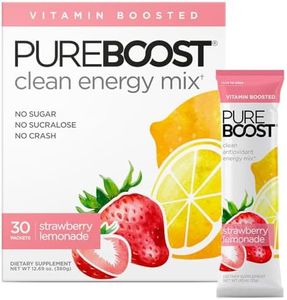 Pureboost Clean Energy Booster, Refreshing Energy Drink Mix with B12 Vitamins, Electrolytes, Antioxidants, Sugar-Free with No Sucralose (Strawberry Lemonade, 30 Count)