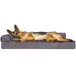 Furhaven XL Orthopedic Dog Bed Plush & Velvet L Shaped Chaise w/Removable Washable Cover - Platinum Gray, Jumbo (X-Large)