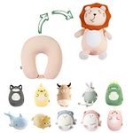 JOYRAVO 2-in-1 Travel Pillow for Kids - Soft and Adorable Animals Plushie That Converts into a U-Shaped Neck Pillow for Ultimate Comfort During Airplane, Train, Bus Trip -Pink Lion