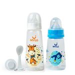 Mylo Baby 2 in 1 Feeding Bottles with Spoon for New Born Baby (125ml + 250ml) | Anti Colic & BPA Free Feeding Bottles | Feels Natural Baby Bottle | Easy Flow Neck Design- Bear + Giraffe