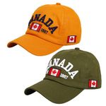 Knstol 2 PCS Canada Baseball Cap,Adjustable Canada Hat for Men Women Kids,Embroidered Maple Leaf Golf Hat Canada Souvenirs (CA/US, Alpha, One Size, Yellow+Green)