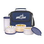 MILTON New Meal Combi Lunch Box with Insulated Fabric Jacket, 3 Microware Safe Plastic Containers 280 ml Each & Tumbler with lid 400 ml, Leak-Proof Tiffin for Office, College, Picnic, Blue