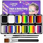 LOPHE Face Body Painting Kit, 42 Colors Rainbow Body Paint Makeup Pigment for Kids Adults, Water Based Split Cake Face Paint Palette with 3 Brushes, Face Painting Makeup Set for Halloween Cosplay