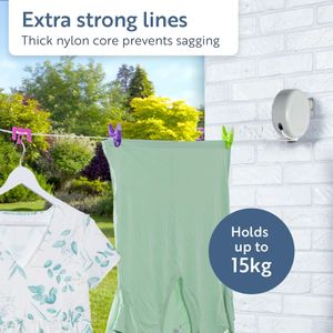 Minky Retractable Washing Line, 15m – Wall Mounted Indoor/Outdoor, Grey