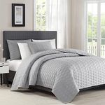 BOURINA Quilting Quilt Set Coverlet Set 2-Piece Microfiber Bedspread Included 1 sham and 1 Quilt,Twin Size 68" x 86" Grey