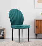 Vergo Bloom Dining Chair | Accent Chair for Living Room Bedroom Restuarant | Velvet Fabric & Cushion Seat with Black Matte Finish Legs, 3 Years Warranty (Teal)