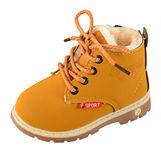 Toddler Warm Short Ankle Boot Pu Leather Shoes First Walkers Baby Boots Rubber Sole with Zipper Yellow Size 21