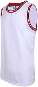 DEHANER Blank Mens Basketball Jersey Mesh Training Practice Athletic Sports Shirts Team Uniforms Fans Outfits Tops, Red Neckline-white Jersey, Large