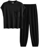 PRETTYGARDEN Womens Two Piece Outfits Sweater Sets Knit Pullover Tops And High Waisted Pants Matching Tracksuit Sweatsuit Set (Black,Medium)