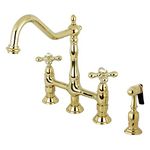 KINGSTON BRASS KS1272AXBS Heritage Kitchen Faucet with Brass Sprayer, 8-3/4", Polished Brass