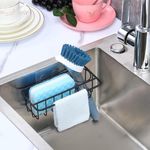 Stickzy Self Adhesive Sink Sponge Holder | Brush Holder 2-in-1 Kitchen Sink Organizer| Rust Proof/Water Proof Kitchen Sponge Holder | Sink Organizer Rack for Kitchen (Black)