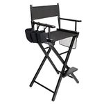 Bonnlo 31" Tall Folding Director Artist Makeup Chair,250lbs Capacity with Replacement Cover, Portable Storage Side Bags,Solid Hardwood & Polyester,Black