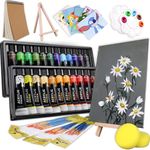 Colorful Acrylic Painting Kit - Paint Supplies Set with 24 Colors, 30 Brushes, 5 Canvases, 1 Pad, 2 Palette, 2 Sponge & 1 Wood Easel - Art Acrylic Paint Set for Beginners, Kids, Adults