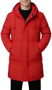 IBIH Men's Long Padded Jacket Winter Hooded Coat Puffer Windproof Parka,Red,X-Large
