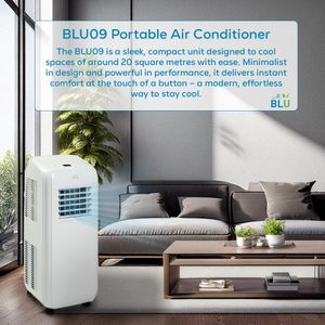 BLU-09 9,000 BTU Portable Air Conditioner – 3-in-1 Dehumidifier & Fan with Remote, UK Window Kit