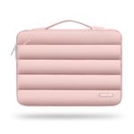 MOSISO 360 Protective Puffy Laptop Sleeve 15-16 inch for Women Men, Carrying Case Compatible with MacBook Pro 16/HP/Asus/Dell/HP Laptop 15.6 inch,Polyester Horizontal Side Open Bag with Belt,Pink