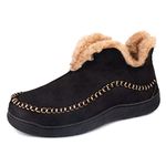 Wishcotton Men's Warm Moccasin Slippers With Cozy Memory Foam Indoor Outdoor House Shoes Black,9 M US