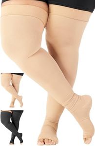 Compression Thigh High 20-30mmHg with Open Toe - Opaque Over the Knee Compression Stockings for Men and Women Circulation Sports, Running, Athletic - Beige, Medium - A213BE2