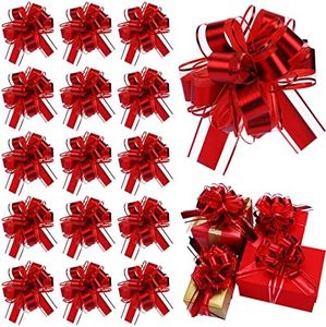 WILLBOND 20 Pieces Pull Bow Gift Wrapping Pull Bow Ribbon Pull Bows for Christmas Wedding Baskets Valentine's Day Bows Multicolor Ribbon Bow for Gift Wrapping (Red, 6 Inch)