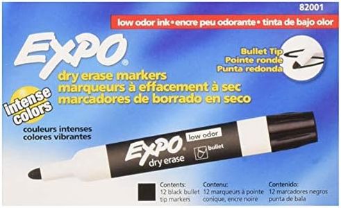 EXPO Low Odor Dry Erase Markers, Bullet Black, 12 Pack, for Whiteboards, Glass and Non-porous Surfaces. Ideal for Classrooms, Offices and Homes