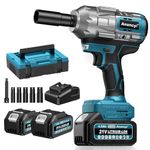 Anancyi Cordless Impact Wrench 1300Nm Adjustable Torque for Trucks Cars, 1/2 Inch Brushless Motor Rotary Impact Wrench 2x4.0 Ah Battery, 6 Sockets (17/19/21/22/24 mm, 5 Inch Extension Rod)