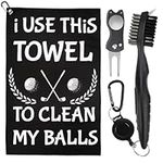 TRINKA Funny Golf Towel, Printed Golf Towels for Golf Bags with Clip, Golf Towels with Club Brush and Golf Divot Tool, Golf Gift for Men Dad Husband Golf Fan - I Use This Towel to Clean My Balls