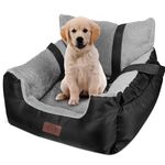 GoFirst Dog Car Seat for Small Dogs or Cats, Pet Booster Seat Travel Car Bed with Storage Pocket and Clip-On Safety Leash, Waterproof Warm Plush Dog Car Safety Seats,Black