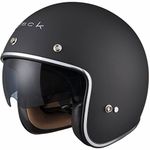 Black Classic Open Face Half Face Crash Jet Motorcycle Motorbike Scooter Vintage Helmet With Sun Visor For Men and Women XS Matt Black